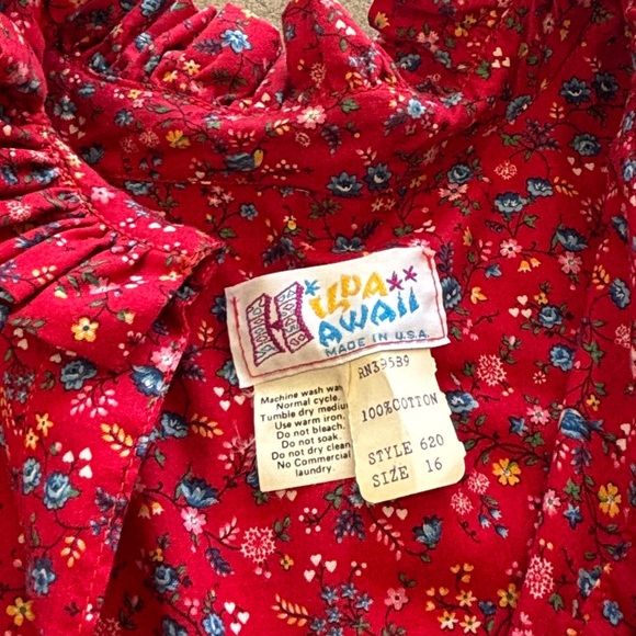 Vintage Hilda Hawaii Red Floral Ruffle MuuMuu Prairie House Dress 1970’s 1980’s - Picture 3 of 7